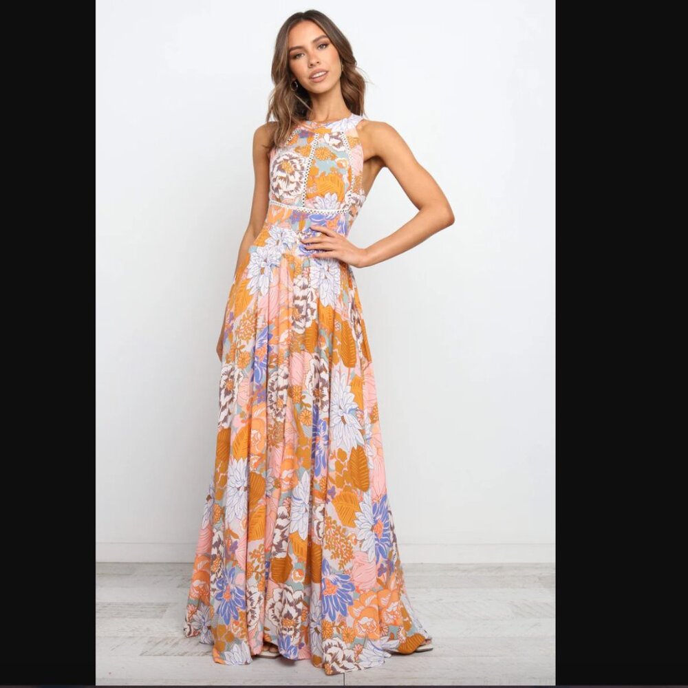 Petal & Pup Newell Orange Colorful Floral Maxi Dress L - Picture 10 of 13